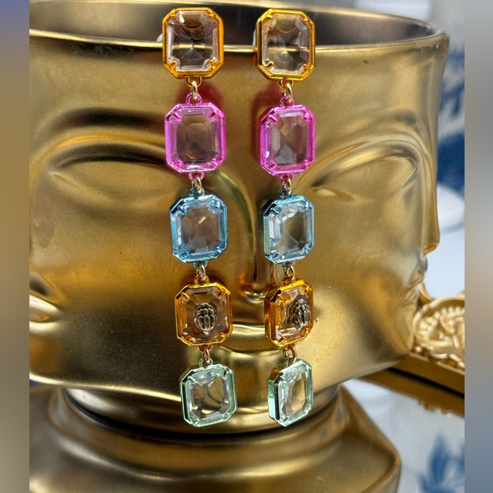 🆕 KURT GEIGER LONDON 🧿 NWOT Eagle Head Multicolor Crystal Linear Drop Earring - Picture 9 of 16